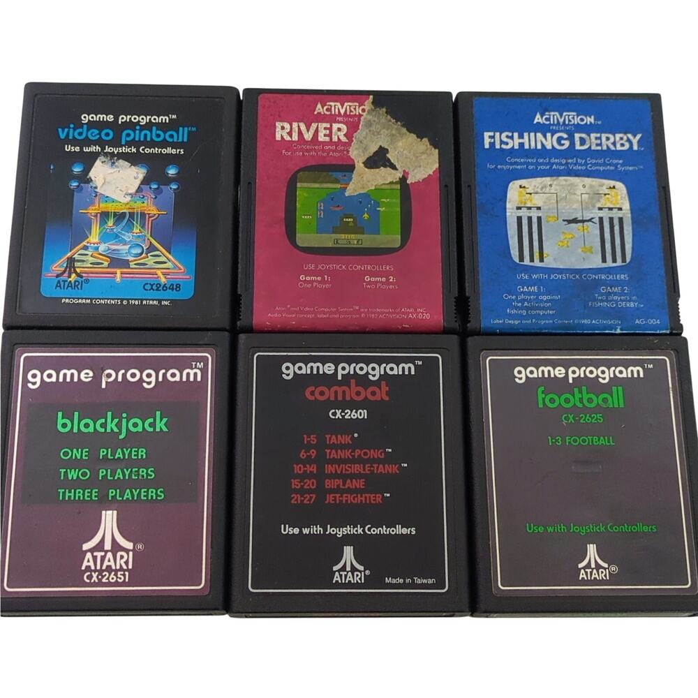 Atari 2600 Game Lot 6: River Raid Fishing Pinball Blackjack Football Combat VCS